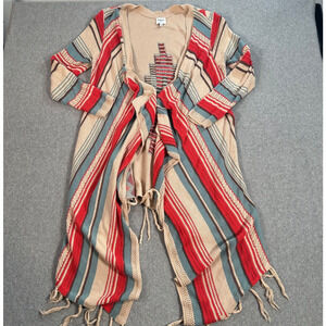 Hayden Los Angeles Open Front Longline Cardigan Aztec Womens Small Fringe Stripe